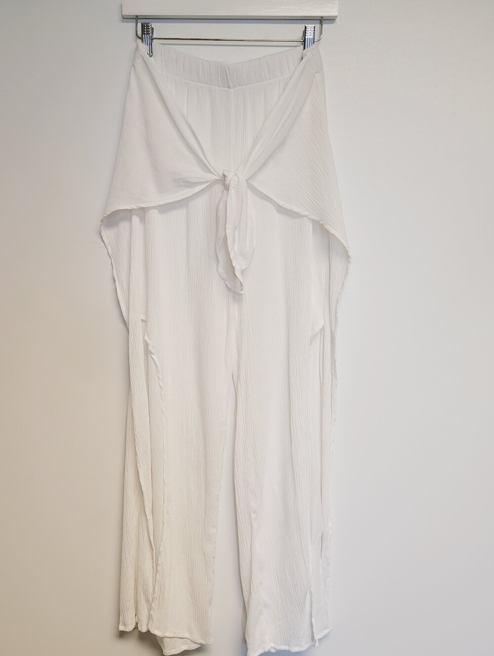 Kona Sol White Textured Tie Front Wide Split Leg  Swim Cover-Up Pants Medium - Picture 2 of 8